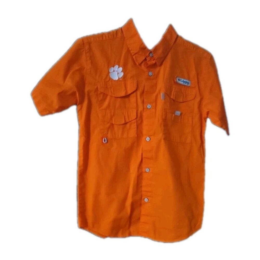 Clemson Tigers Shirt Boys Large Orange Columbia PFG Football Outdoors Fisherman